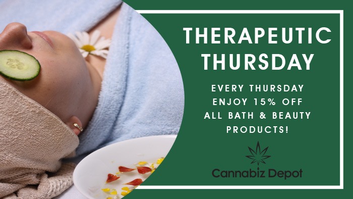 Therapeutic Thursday - Enjoy 15% off all bath and beauty products every Thursday at Cannabiz Depot in La Crosse, Wisconsin.